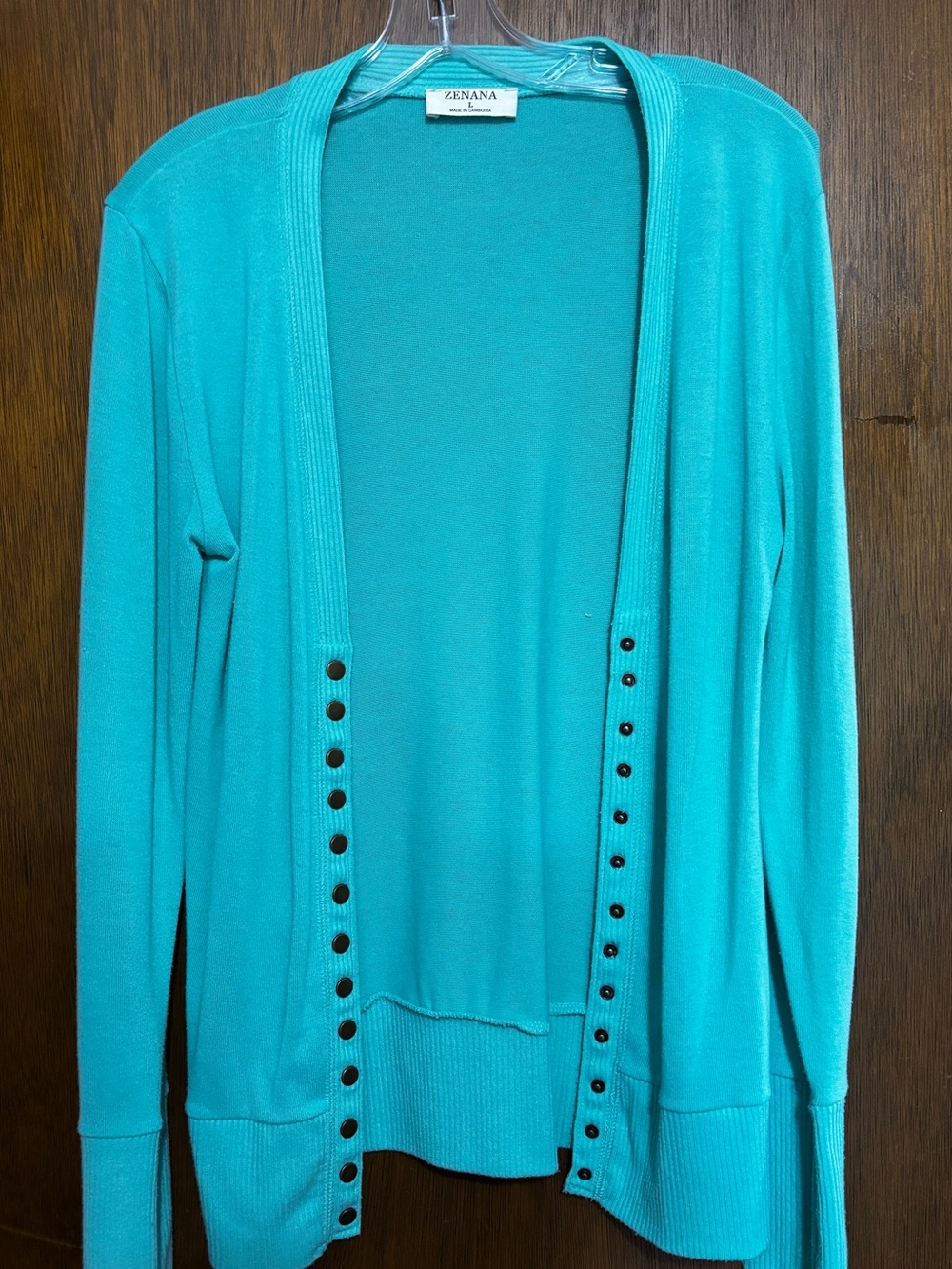 Zenana Teal Open-Front Cardigan with Button Trim
